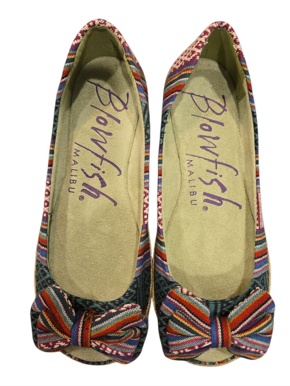 NIB BLOWFISH "SLOW DOWN" BLUE MULTI SURANAM WOVEN ESPADRILLE FLATS. SIZE 6.5